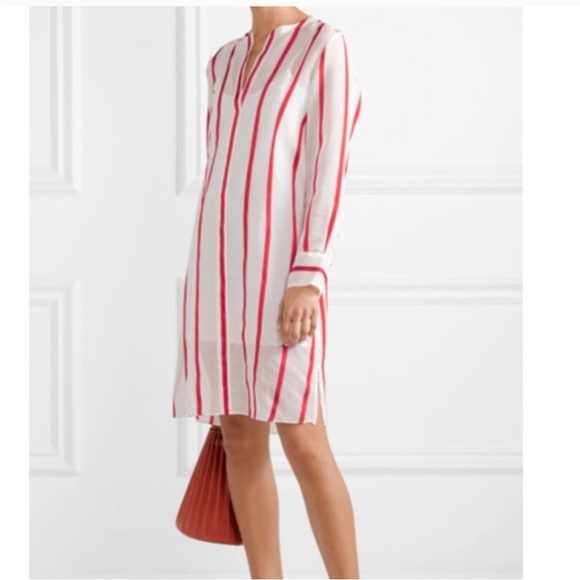 Mansur Gavriel White Red‎ Dress Stripe Cotton Silk Voile Stripe Tunic Size 4 - Picture 3 of 9